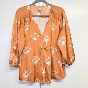SOLD Anthropology DOLAN Orange Printed V-Neck Tunic with White Tree Motif